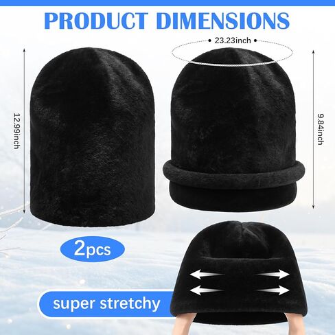 2 Pcs Faux Rabbit Fur Unisex Beanie Hats for Men Women Hats Knit Winter Beanies Skull Caps Black in Saudi Arabia