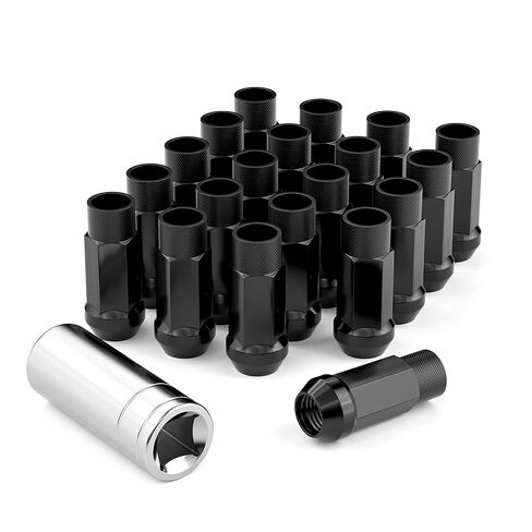 EZISOE 14 مم × 2.0 صواميل العروة، 24 قطعة + 1 قطعة مقبس M14x2 خيط أسود XL استبدال صواميل العروة لـ 2003-2014 F150 Expedition Lincoln Navigator in Kuwait