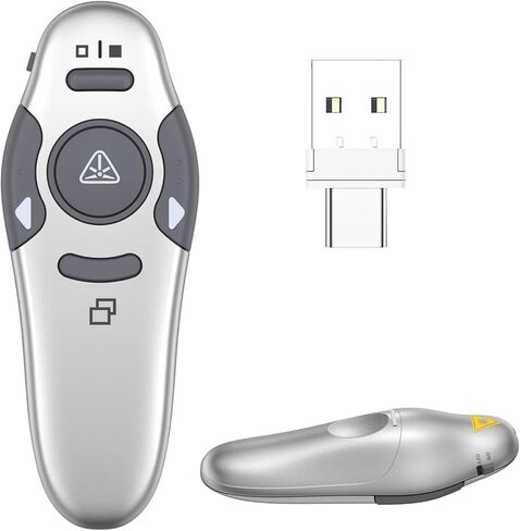QUI Presentation Clicker Wireless Presenter Remote Clicker for PowerPoint Presentation Remote,Type-c Silver PowerPoint Slide Advancer for Mac/Windows/Linux, Google Slide/PPT/Keynote in Kuwait