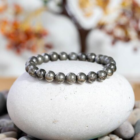 Lab Certified Pyrite Healing Bracelet – 8mm Natural Gemstone Beads, Stretch Elastic Bracelet for Women & Men in Saudi Arabia