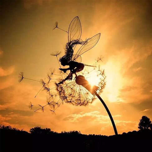 Flower Fairy Dancing with Dandelion Garden Art Sculpture Stainless Steel Statue Christmas Halloween Decoration for Outdoor Yard Courtyard Lawn Patio Metal Ornaments (Wave) in Saudi Arabia