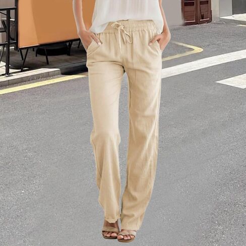 Women's Linen Drawstring Pants - High Waist Loose Fit with Side Pockets in Saudi Arabia