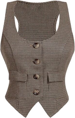 SweatyRocks Women's Vest Top 2025 Button Up Plaid Vest Sleeveless Crop Blazer in Saudi Arabia