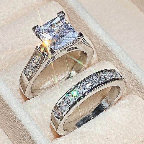 A Set of Elegant Square Cut Zirconia Ring for Daily Wear Engagement Party Gifts Perfect for Couples in Saudi Arabia