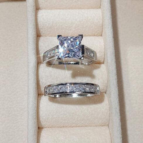 A Set of Elegant Square Cut Zirconia Ring for Daily Wear Engagement Party Gifts Perfect for Couples in Saudi Arabia