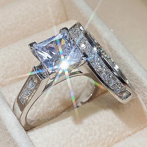 A Set of Elegant Square Cut Zirconia Ring for Daily Wear Engagement Party Gifts Perfect for Couples in Saudi Arabia