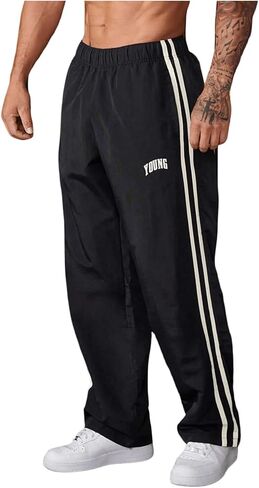 GORGLITTER Men's Letter Print Striped Baggy Workout Sweatpants Straight Leg Elastic Waist Track Trousers in Saudi Arabia