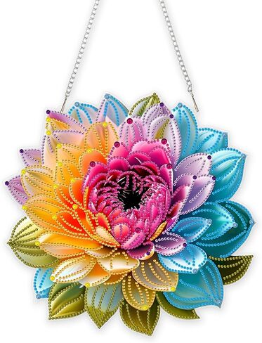 Eiflow DIY Hanging Diamond Art Kit Violet Flower, Acrylic Diamonds Painting Pendant Board Kit Flower, 5D Gem Art Ornament Kit for Adults, Double Sided in Kuwait