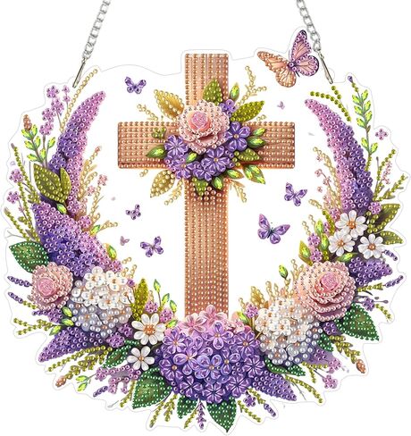 Eiflow DIY Hanging Diamond Art Kit Violet Flower, Acrylic Diamonds Painting Pendant Board Kit Flower, 5D Gem Art Ornament Kit for Adults, Double Sided in Saudi Arabia