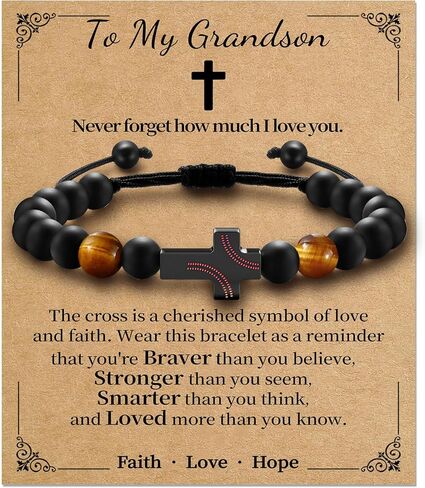 Baseball/Basketball/Football/Soccer Cross Bracelet for Teens Boys Tiger Eye Beads Sports Birthday/Back to school/Christmas/Valentine Gifts for Kids Boy Son Grandson Players Team Fan in Saudi Arabia
