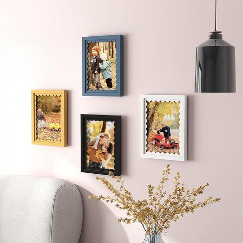 إطار صورة مقاس 8 × 10 مع زجاج حقيقي، إطار صور خشبي لطيف مقاس 8 × 10 مع حصيرة متموجة لسطح الطاولة والتعليق على الحائط، أصفر، عبوة واحدة in Kuwait