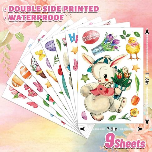 9 Sheets Vintage Easter Animal Window Cling Stickers Retro Watercolor Bunny Rabbit Chick Lamb Reusable Window Decals for Spring Party Home Classroom Decoration in Saudi Arabia