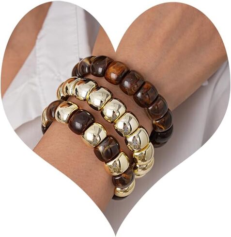 Chunky Beads Bracelets for Women Boho Gold Acrylic Stackable Stretch Bracelet Dainty Statement Adjustable Jewelry in Saudi Arabia