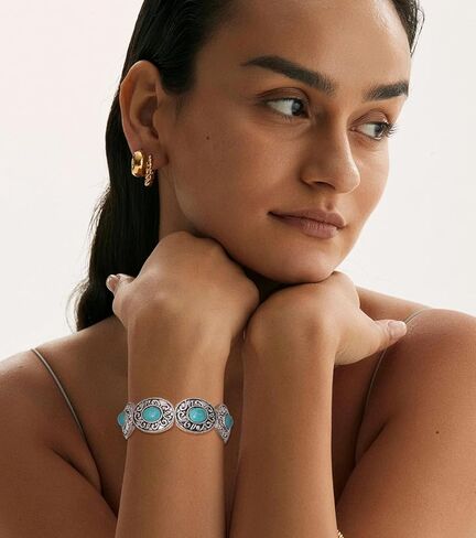 Turquoise Stretch Bracelets Boho Natural Stone Bangle Bracelet Adjustable Carved Wrist Bracelet in Saudi Arabia