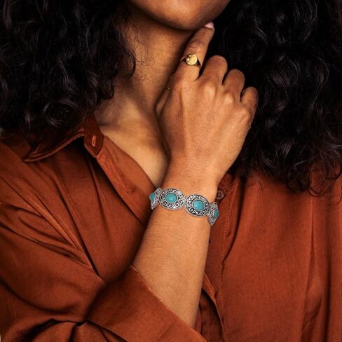Turquoise Stretch Bracelets Boho Natural Stone Bangle Bracelet Adjustable Carved Wrist Bracelet in Saudi Arabia