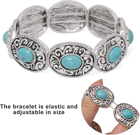 Turquoise Stretch Bracelets Boho Natural Stone Bangle Bracelet Adjustable Carved Wrist Bracelet in Saudi Arabia