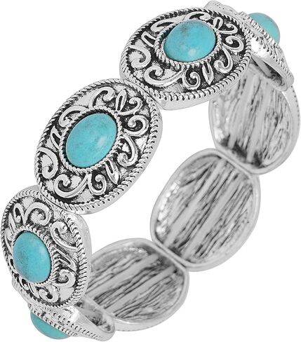 Turquoise Stretch Bracelets Boho Natural Stone Bangle Bracelet Adjustable Carved Wrist Bracelet in Saudi Arabia
