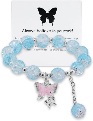 CSIYANJRY99 Always Believe in Yourself Butterfly Bracelet Cute Colored Beads Charm Bracelets Elastic Crystal Bead Bracelets for Women in Saudi Arabia