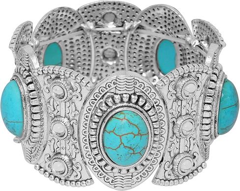 Turquoise Stretch Bracelets Boho Natural Stone Bangle Bracelet Adjustable Carved Wrist Bracelet in Saudi Arabia