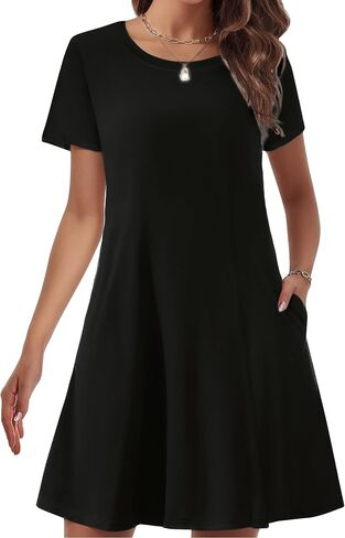 Women's Summer Dress Casual Loose Short Sleeve T-Shirt Dress with Pockets Basic Style in Saudi Arabia