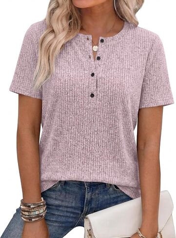 ANRABESS Womens Tops Short Sleeve Henley Shirts Dressy Casual Blouse Summer Cute Tshirt 2026 Spring Lightweight Tunic Sweater in Saudi Arabia
