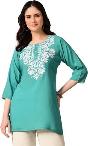 Kurti for Women - Short Chikankari Kurtis for Girls, Lakhnawi Tunic Top Kurta Design for Ladies, Woman Ethnic Kurthi in Saudi Arabia