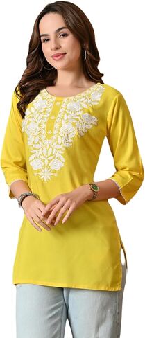 Kurti for Women - Short Chikankari Kurtis for Girls, Lakhnawi Tunic Top Kurta Design for Ladies, Woman Ethnic Kurthi in Saudi Arabia