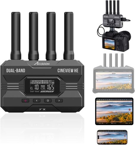 ACCSOON CineView HE Wireless Video Transmission Transmitter 2.4-5Ghz Dual Channel Wireless HDMI Transmitter UVC Out for Live Streaming 1080p 60fps ≤0.06 Latency 1200ft Range（onlyTransmitter） in Saudi Arabia