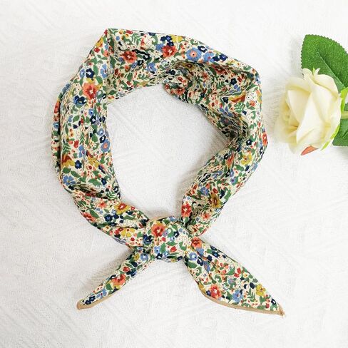 وشاح منديل قطني بطبعة زهور، وشاح مربع مقاس 23 × 23 بوصة للنساء، إكسسوار أنيق للرقبة والرأس in Saudi Arabia