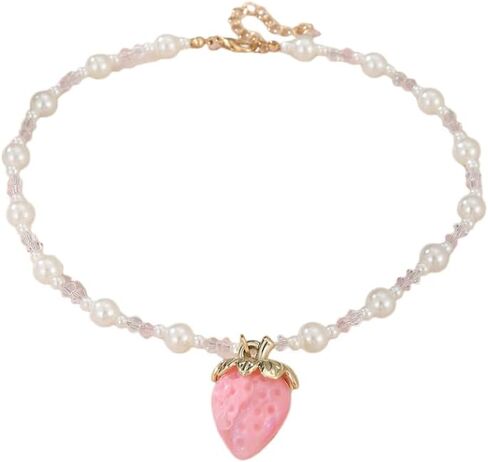 قلادة جميلة على شكل فراولة للنساء والأصدقاء قلادة فريدة من نوعها لعيد الميلاد قلائد اللؤلؤ المقلد هدية مجوهرات in Kuwait