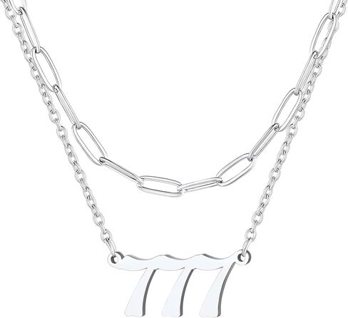 FindChic Angel Number Paperclip Chain Layered Necklaces for Women Stainless Steel/Gold Plated/Black 222 444 888 999 Lucky Number/Custom Name Choker Necklaces, with Gift Box in Saudi Arabia