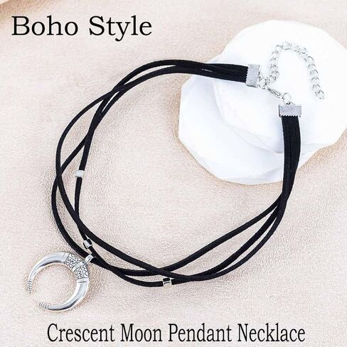 Boho Choker Necklace for Women Moon Pendant Necklace Black Layered Necklace Western Neck Jewelry in Saudi Arabia