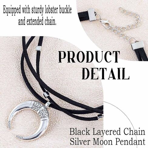 Boho Choker Necklace for Women Moon Pendant Necklace Black Layered Necklace Western Neck Jewelry in Saudi Arabia