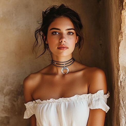 Boho Choker Necklace for Women Moon Pendant Necklace Black Layered Necklace Western Neck Jewelry in Saudi Arabia