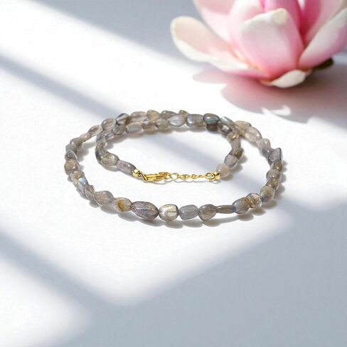 A&M GEMS & JEWELS Natural Gemstone 6-7 mm Smooth Nuggets Beads Handmade Beaded Choker Necklace 925 Sterling Silver Over 14k Gold Plated Jewelry for Women in Saudi Arabia