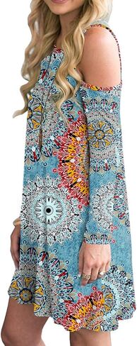 فستان PCEAIIHWomen's الشتاء الأساسي القطني بأكمام طويلة وجيوب فضفاض كاجوال بطبعة زهور (8 كم طويل مزيج أزرق، كبير) in Kuwait