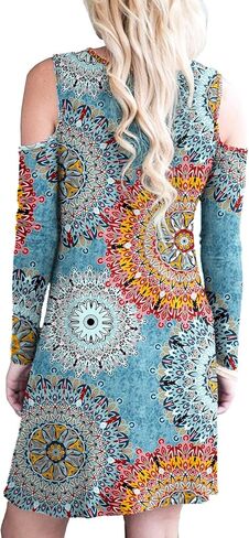 فستان PCEAIIHWomen's الشتاء الأساسي القطني بأكمام طويلة وجيوب فضفاض كاجوال بطبعة زهور (8 كم طويل مزيج أزرق، كبير) in Kuwait