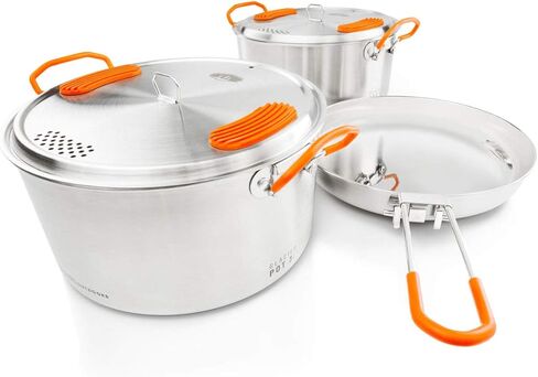 GSI Outdoors Glacier Stainless Steel Base Camper - Large - 3 Pieces Cookset - Compact, & Durable Pot Pan for Camping in Kuwait