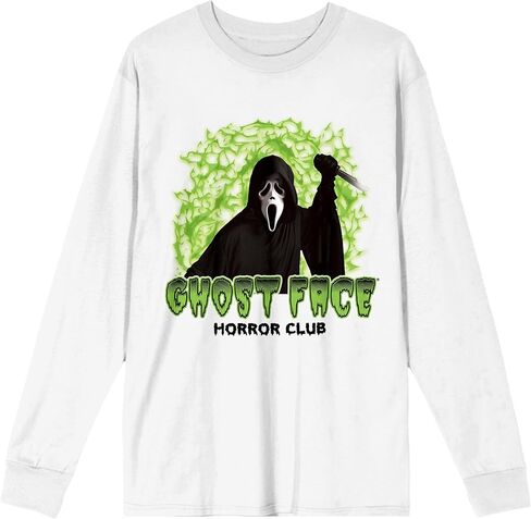 Bioworld Ghostface Horror Club Neon Green Smoke Adult White Crew Neck Long Sleeve Tee in Saudi Arabia