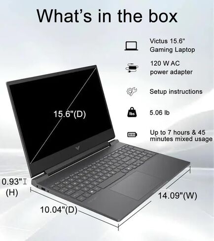 HP VICTUS 15 Gaming Labtop ، 15.6 "FHD 144Hz Screen ، Intel Core I7-12650H (حتى 4.7 GHz) ، NVIDIA GEFORCE RTX 4050 ، 64GB RAM ، 2TB PCIE SSD ، Backlit KB ، WI-FI 6 ، HDMI ، WIN 11 Accessories ، W/BWE in Kuwait