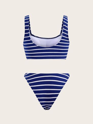 Women's Striped Ribbed Swimsuit High Cut Cheeky Bikini Sets 2 Piece Bathing Suit Swimwear in Saudi Arabia