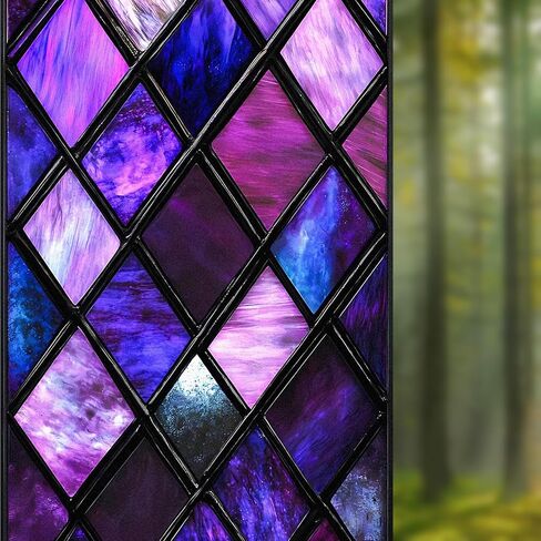 Nuxovilar Gothic Window Film, Purple Glass Window Privacy Film 17.5×39.3 Inch Lattice Cling Decorative, Purple Abstraction Gothic Windows Cling for Windows Bathroom Home in Saudi Arabia