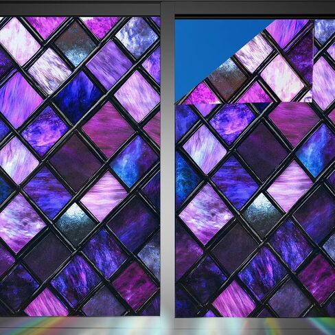 Nuxovilar Gothic Window Film, Purple Glass Window Privacy Film 17.5×39.3 Inch Lattice Cling Decorative, Purple Abstraction Gothic Windows Cling for Windows Bathroom Home in Saudi Arabia
