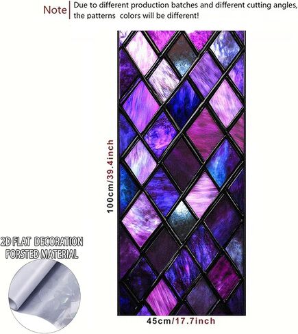 Nuxovilar Gothic Window Film, Purple Glass Window Privacy Film 17.5×39.3 Inch Lattice Cling Decorative, Purple Abstraction Gothic Windows Cling for Windows Bathroom Home in Saudi Arabia