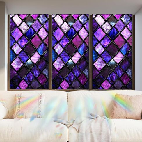 Nuxovilar Gothic Window Film, Purple Glass Window Privacy Film 17.5×39.3 Inch Lattice Cling Decorative, Purple Abstraction Gothic Windows Cling for Windows Bathroom Home in Saudi Arabia