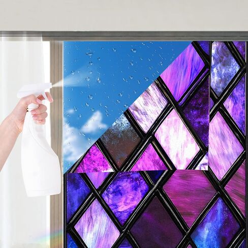 Nuxovilar Gothic Window Film, Purple Glass Window Privacy Film 17.5×39.3 Inch Lattice Cling Decorative, Purple Abstraction Gothic Windows Cling for Windows Bathroom Home in Saudi Arabia