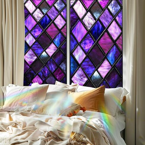 Nuxovilar Gothic Window Film, Purple Glass Window Privacy Film 17.5×39.3 Inch Lattice Cling Decorative, Purple Abstraction Gothic Windows Cling for Windows Bathroom Home in Saudi Arabia