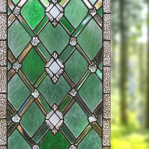 Nuxovilar Gothic Window Film, Purple Glass Window Privacy Film 17.5×39.3 Inch Lattice Cling Decorative, Purple Abstraction Gothic Windows Cling for Windows Bathroom Home in Saudi Arabia