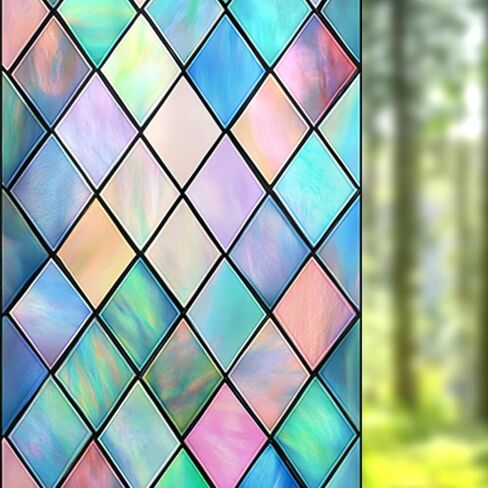 Nuxovilar Gothic Window Film, Purple Glass Window Privacy Film 17.5×39.3 Inch Lattice Cling Decorative, Purple Abstraction Gothic Windows Cling for Windows Bathroom Home in Saudi Arabia