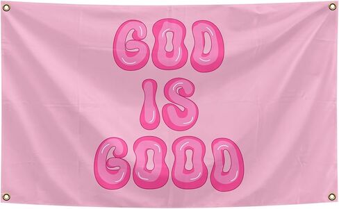 GOD IS GOOD مضحك نسيج ميمي بارد 3x5 قدم غرفة الرجال كلية النوم غرفة نوم رجل الكهف الفتيات جدار ديكور في الهواء الطلق داخلي فرحان أسود، أربعة الحلقات النحاسية in Kuwait